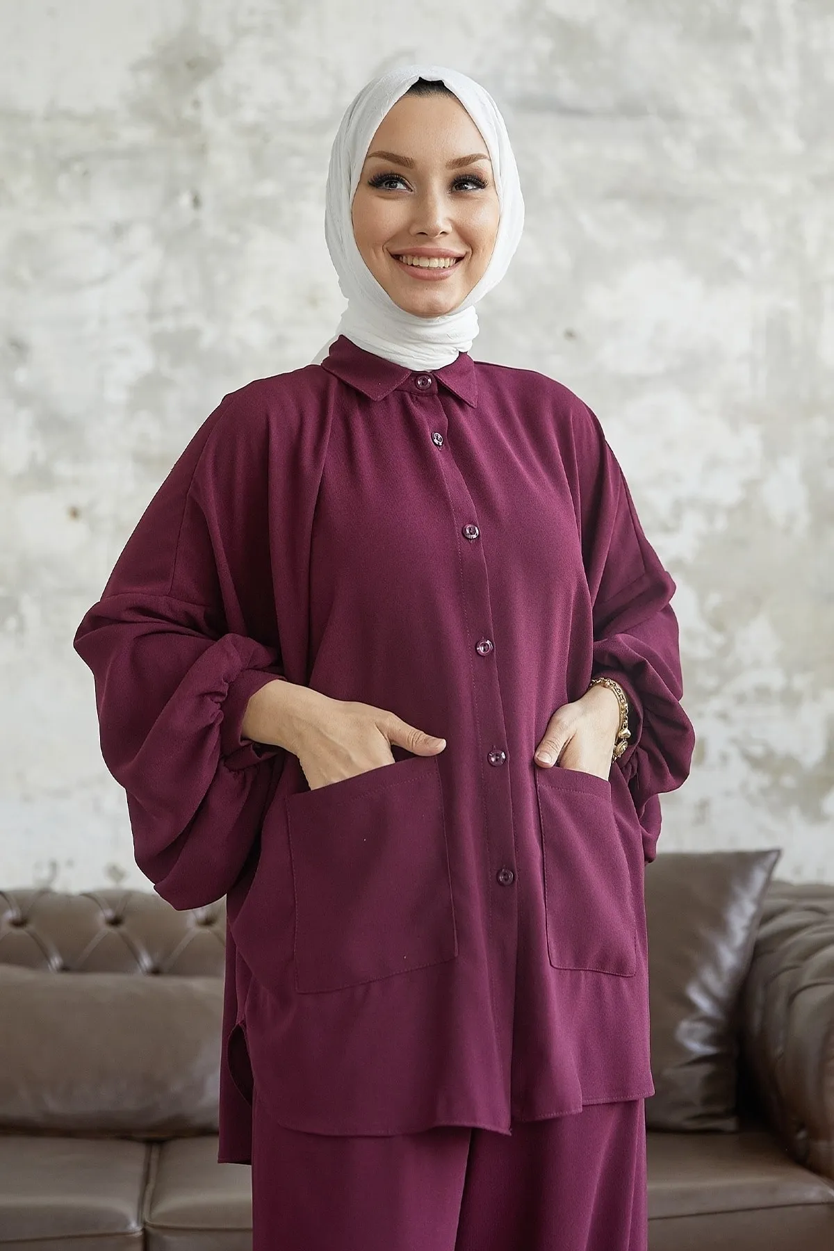 InStyle  Muno Casual Set mit Ballonärmeln - Weinrot