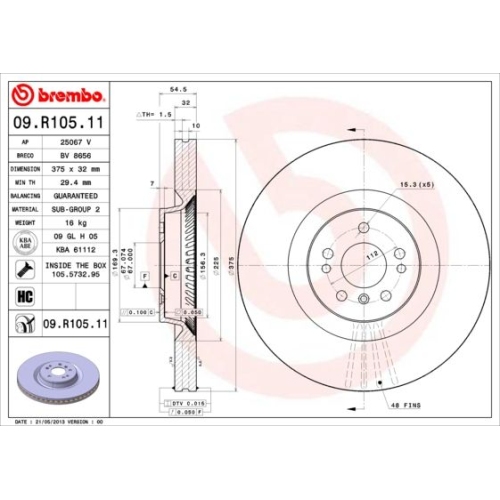 Bremsscheibe Brembo Vorderachse  1 Stück 09.R105.11 - ATU