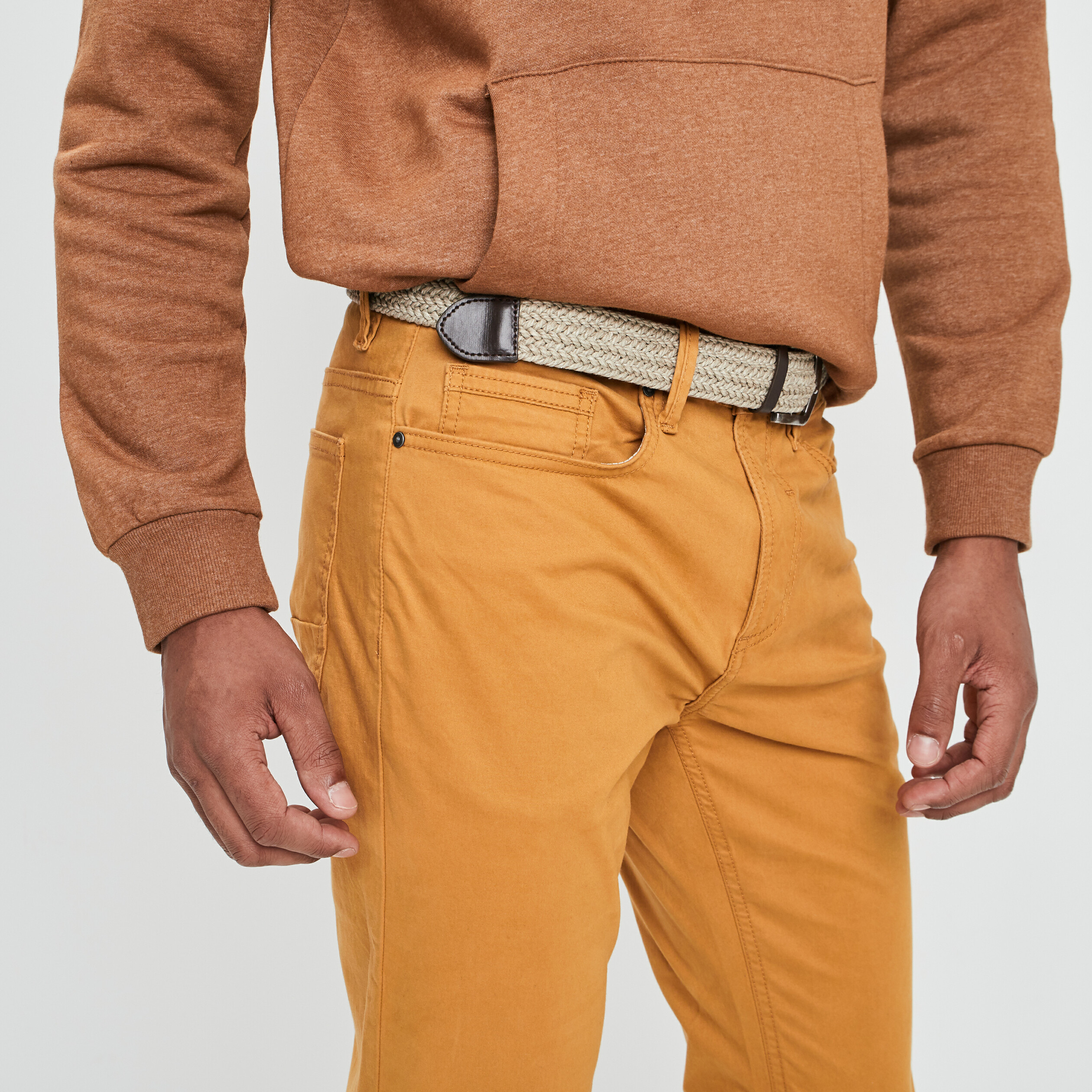 Pantalon droit avec ceinture jaune moutarde homme | La Halle