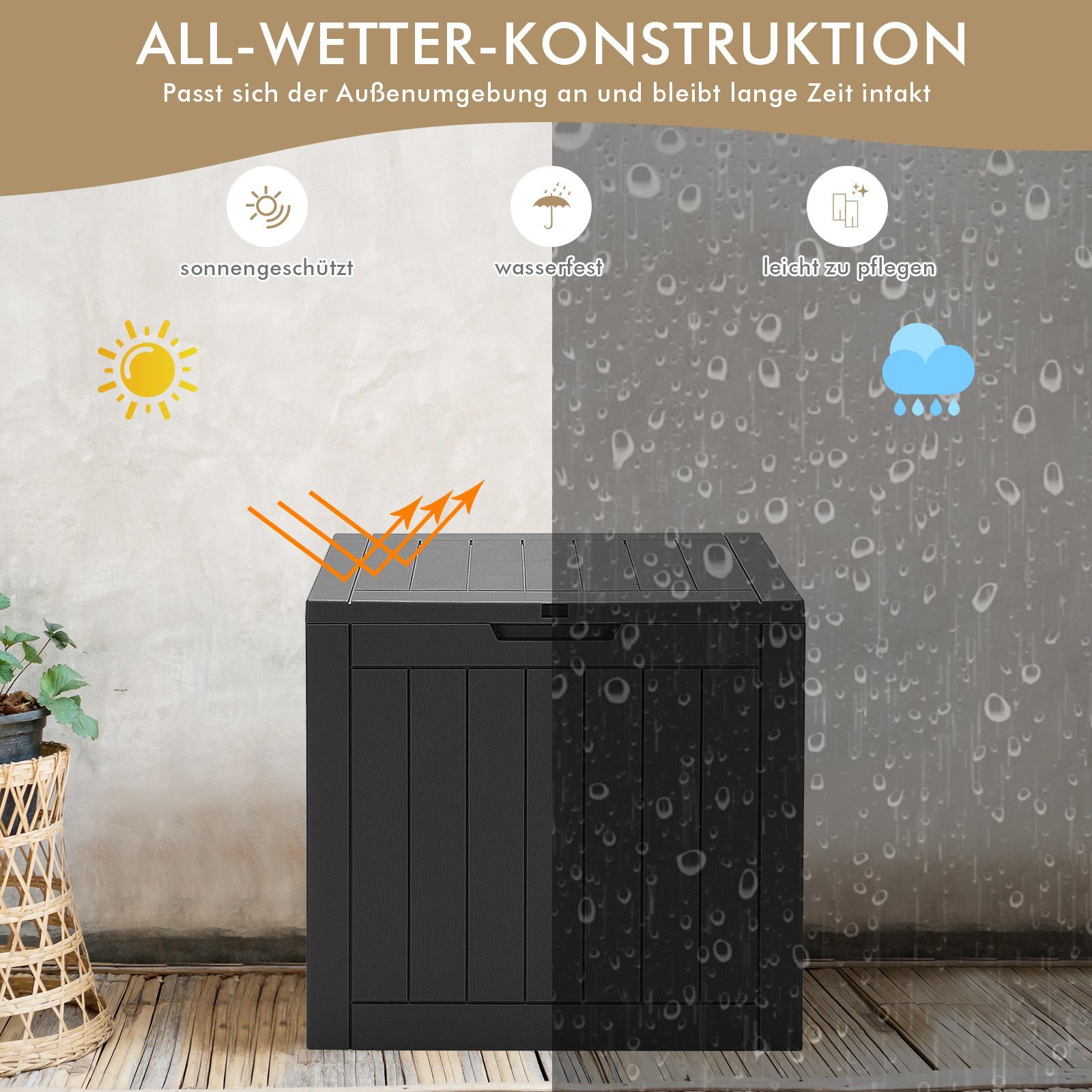 COSTWAY Auflagenbox 114L Truhe, mit Griffen, 56 x 43 x 53 cm