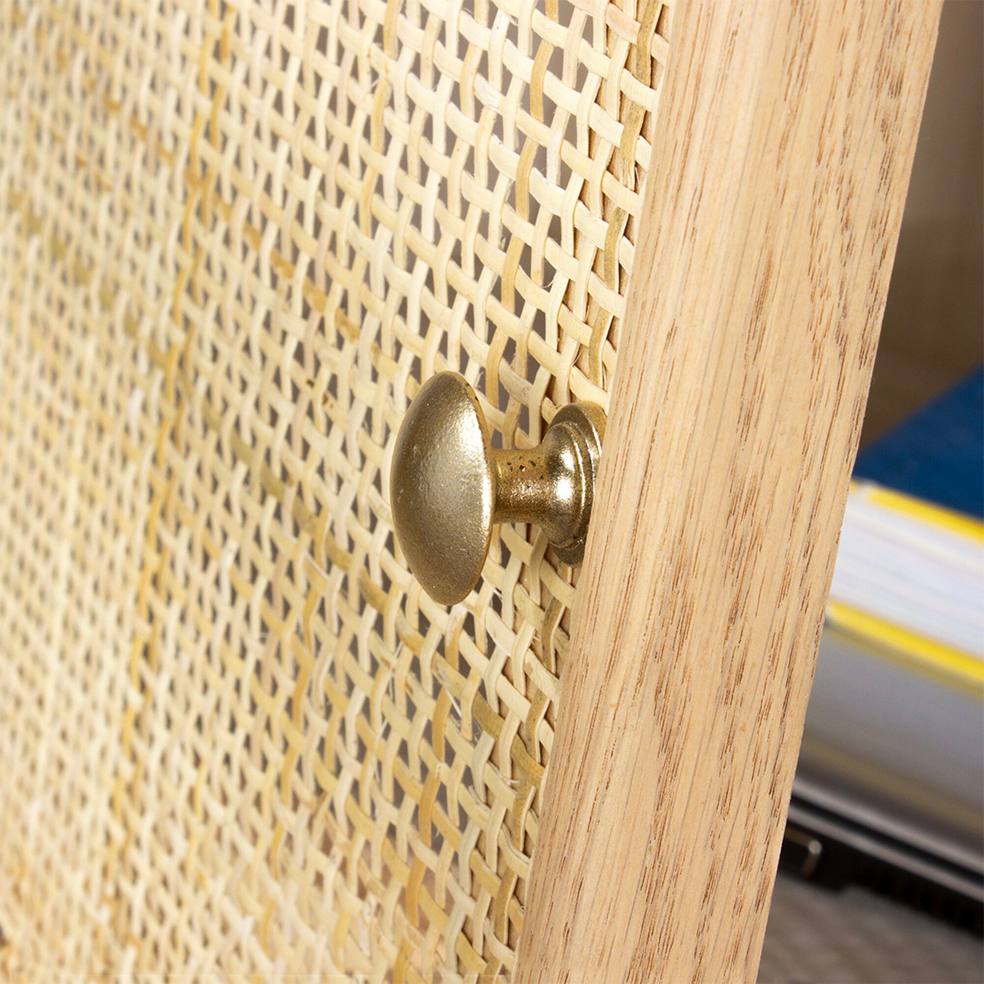 Table de chevet RANAË bois placage frêne et cannage rotin