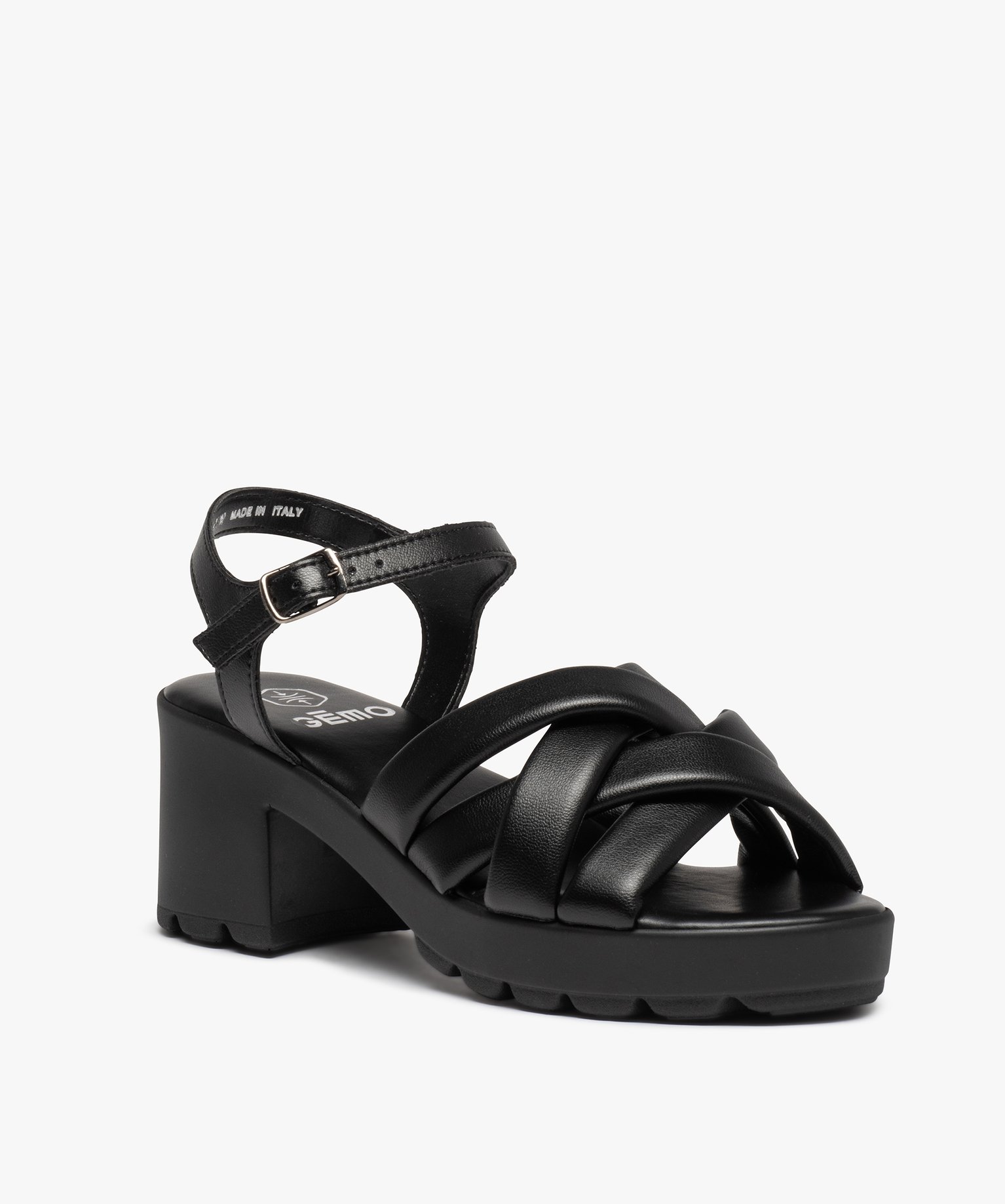 Sandales femme à talon unies à brides matelassées noir | GEMO