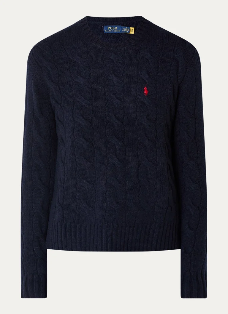 Pulover Ralph Lauren din amestec de cașmir, tricotat cu împletitură și cu logo brodat.