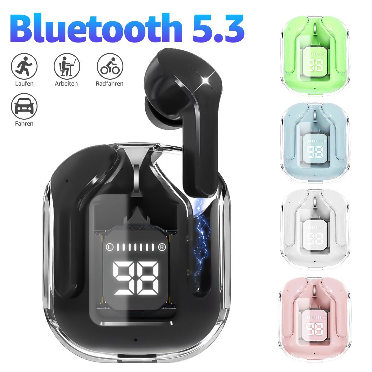 MOOHO wireless In Ear Kopfhörer, Bluetooth Kopfhörer Sport-Kopfhörer (Kabellose Kopfhörer Bluetooth 5.3 Stereo HiFi-Kopfhörer, LED Anzeige 25 Std IPX7 Wasserdicht Wireless Earbuds Mini Ladebox)