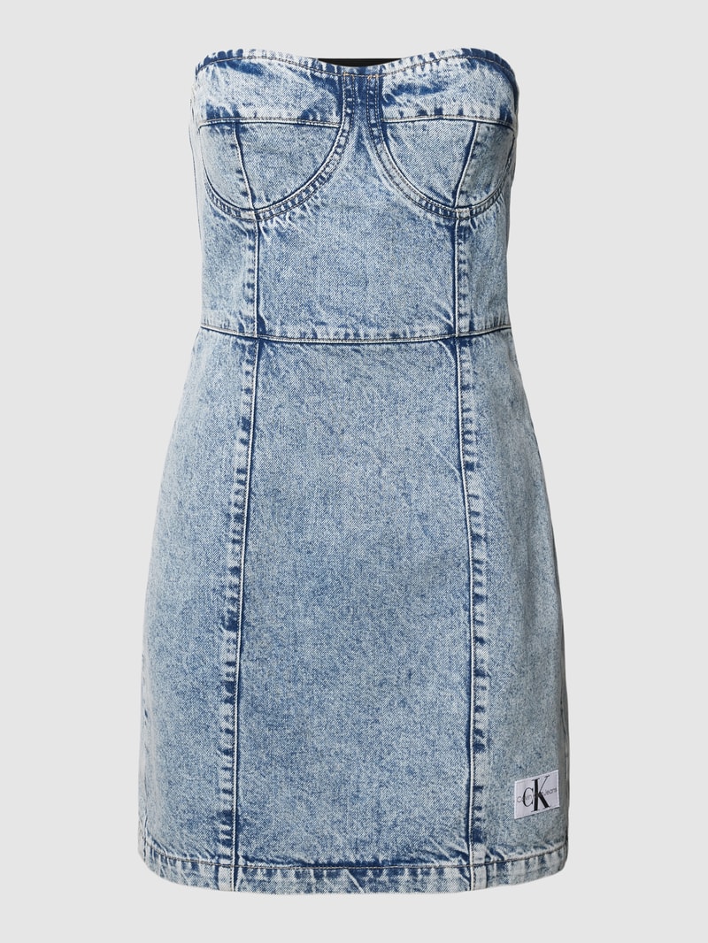 Jeanskleid mit trägerlosem Design in hellblau
