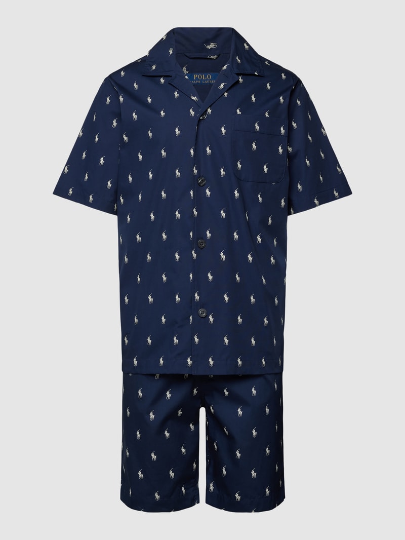 Pyjama mit Allover-Label-Print in marineblau