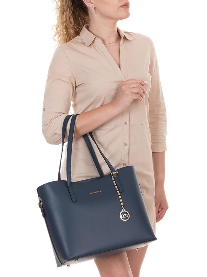 Mia Tomazzi Leder-Schultertasche in Dunkelblau - (B)35 x (H)30 x (T)15 cm günstig kaufen onesize