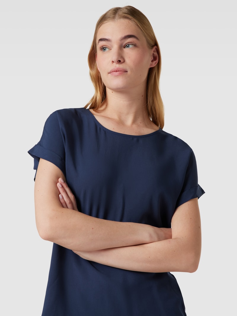 Blusenshirt aus reiner Viskose mit Kellerfalte in dunkelblau