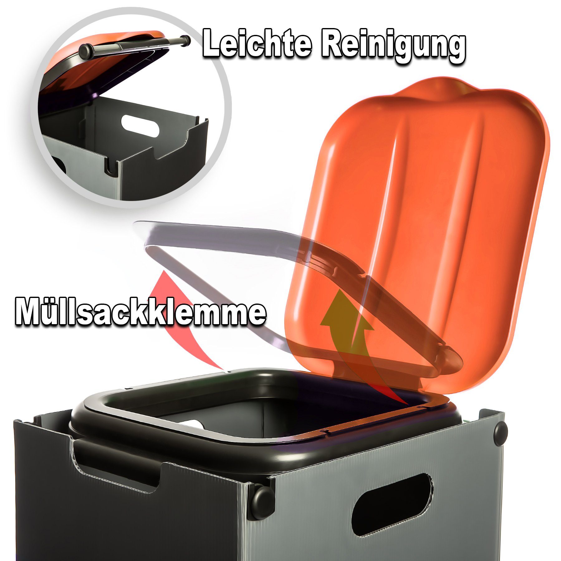 BigDean Mülltrennsystem Müllsackständer Orange 80L mit Sichtschutz Müllsackhalter