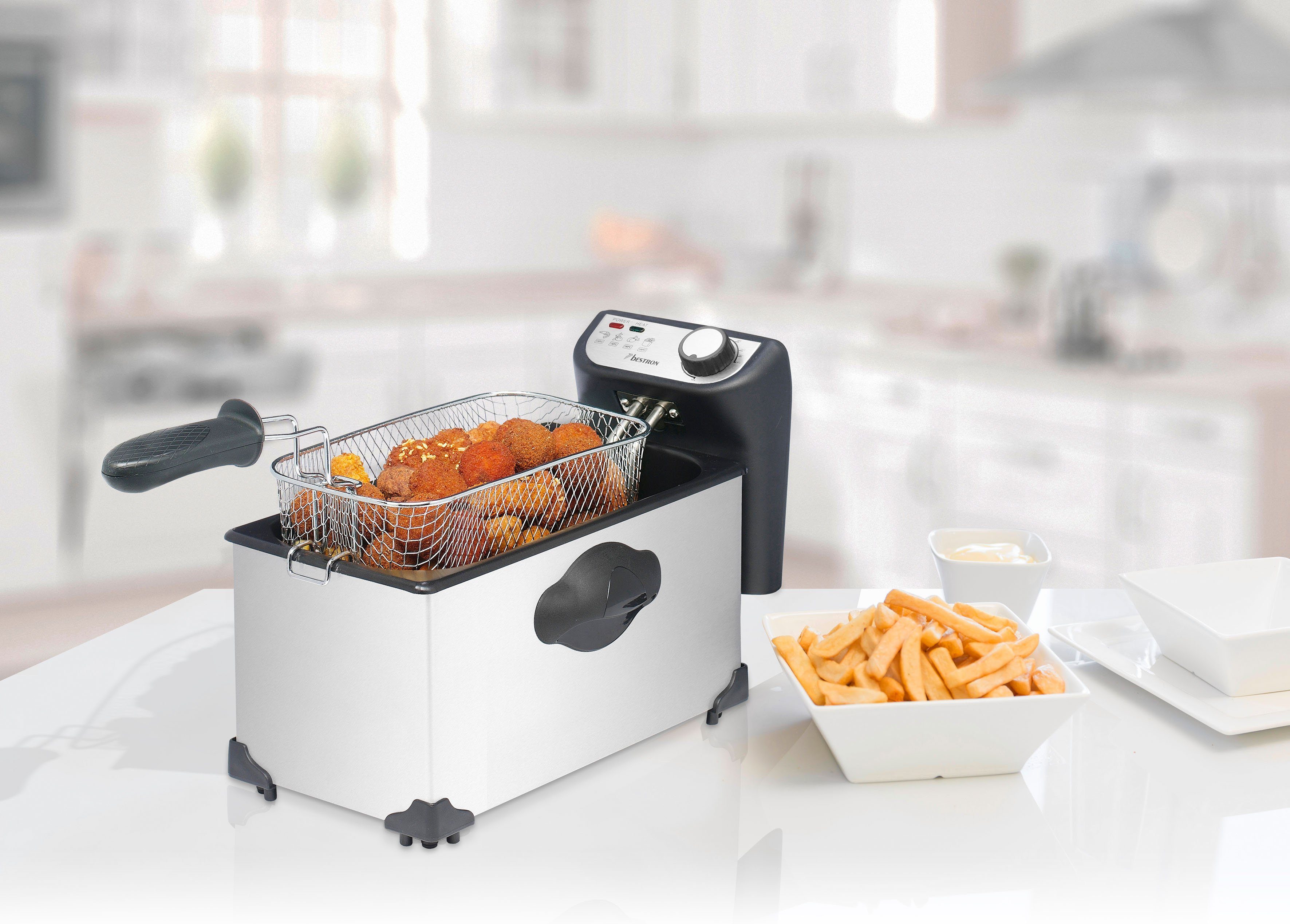 bestron Fritteuse AF351, 2000 W, 1 kg, 3,5 L, Kaltzonentechnologie, spülmaschinengeeignet