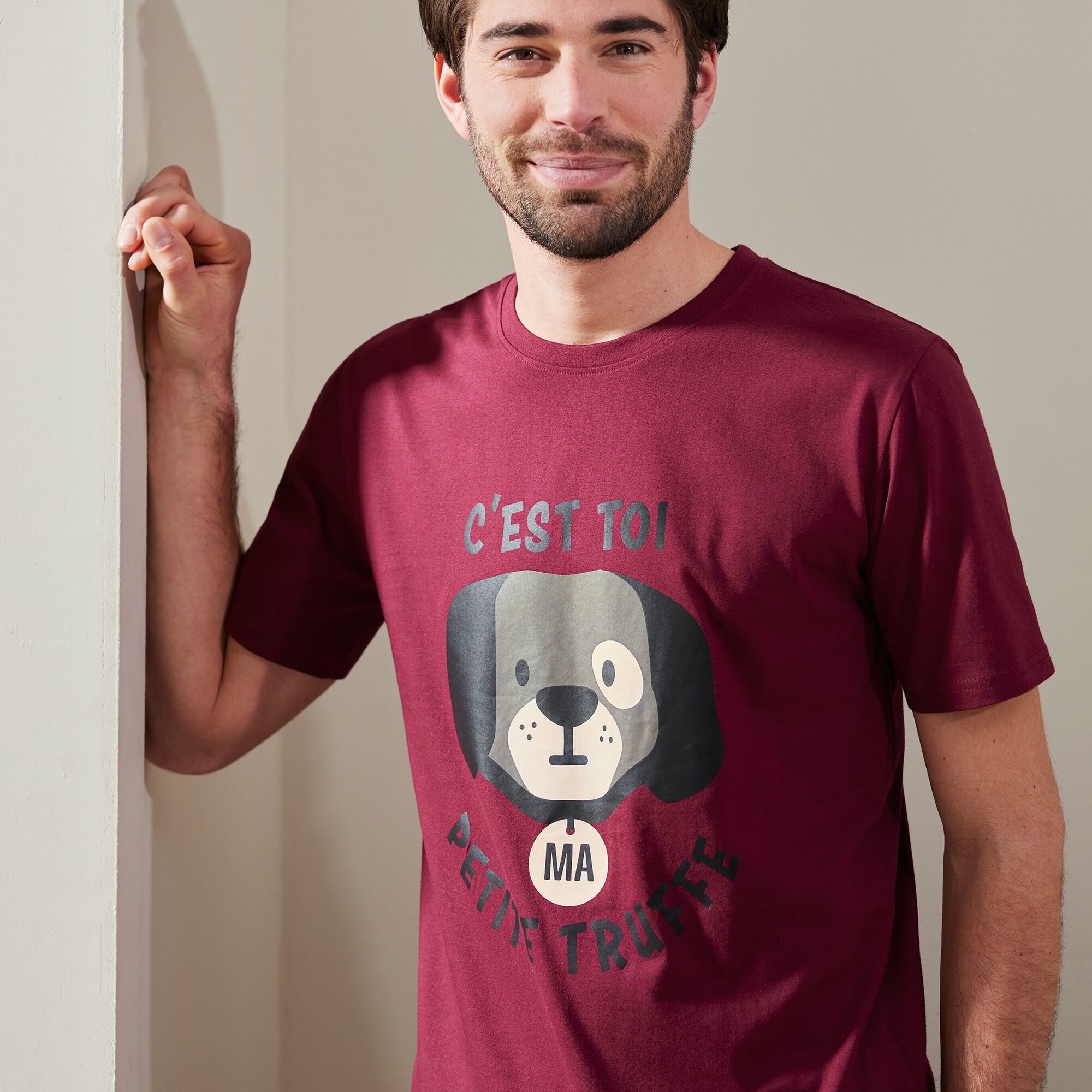 Pyjama short col rond imprimé chien