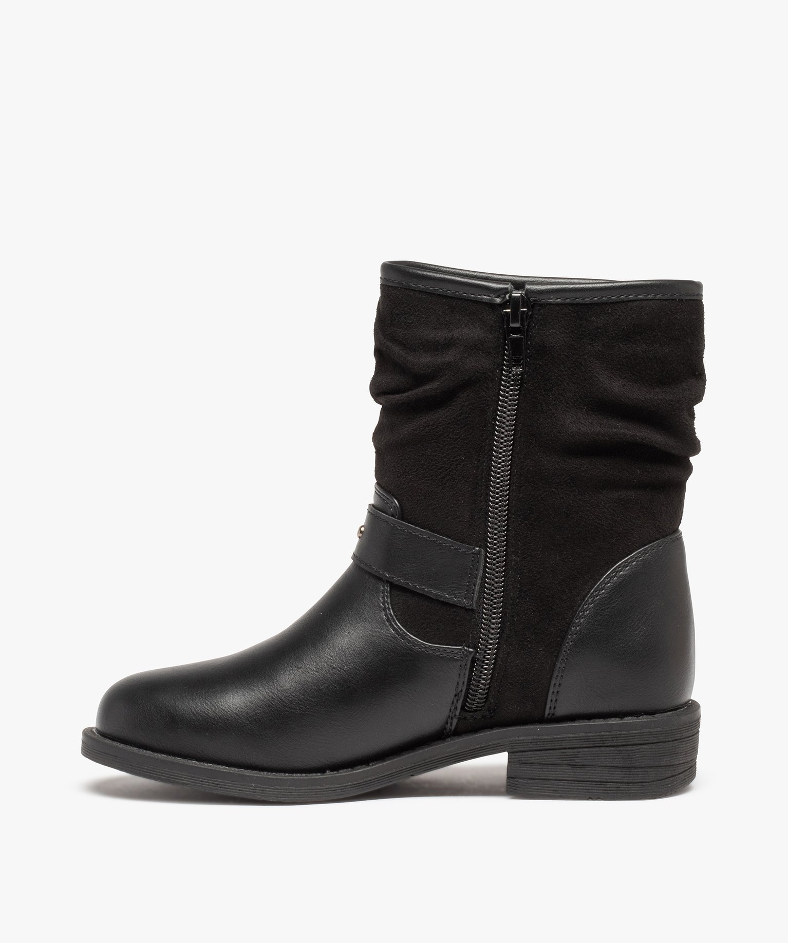 Boots fille unies style rock à bride ornée de clous noir | GEMO