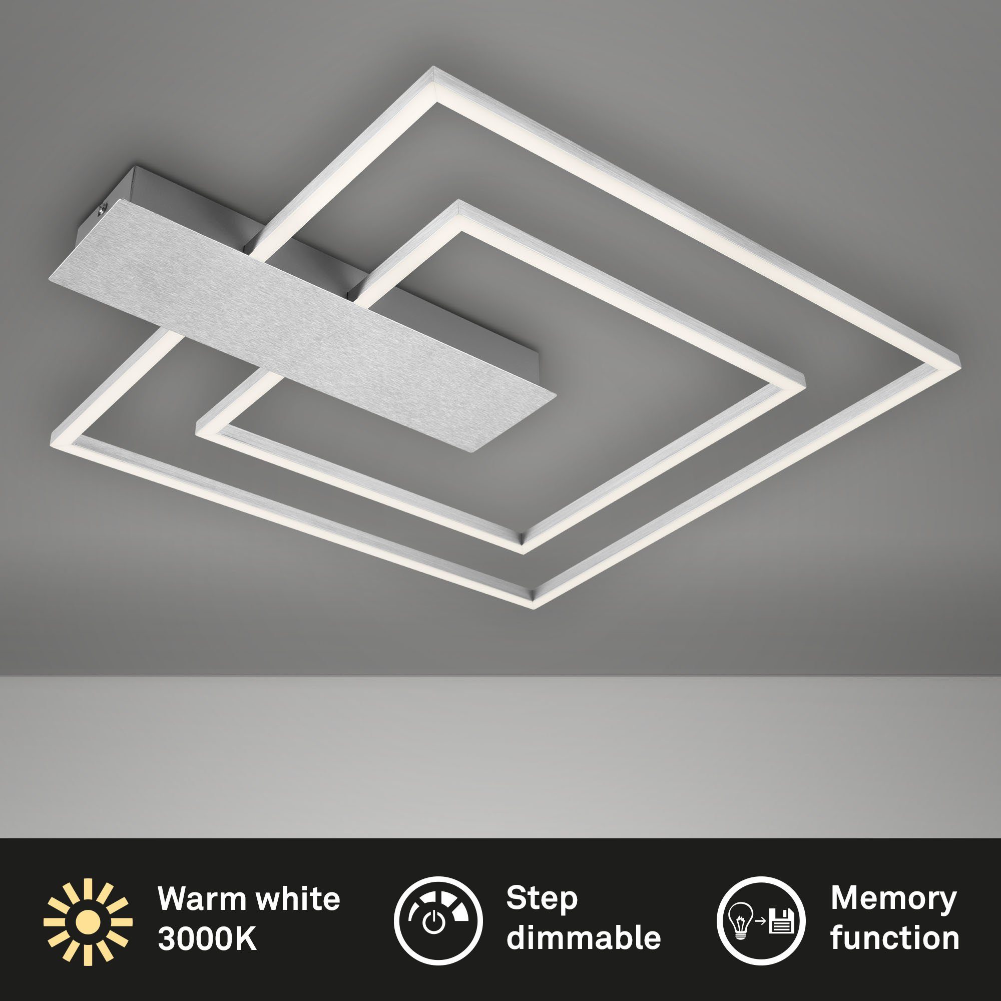 Briloner Leuchten LED Deckenleuchte 3545-018, LED fest verbaut, Warmweiß, aluminiumfarbig, LED, dimmbar, 3000 Lumen, Deckenlampe