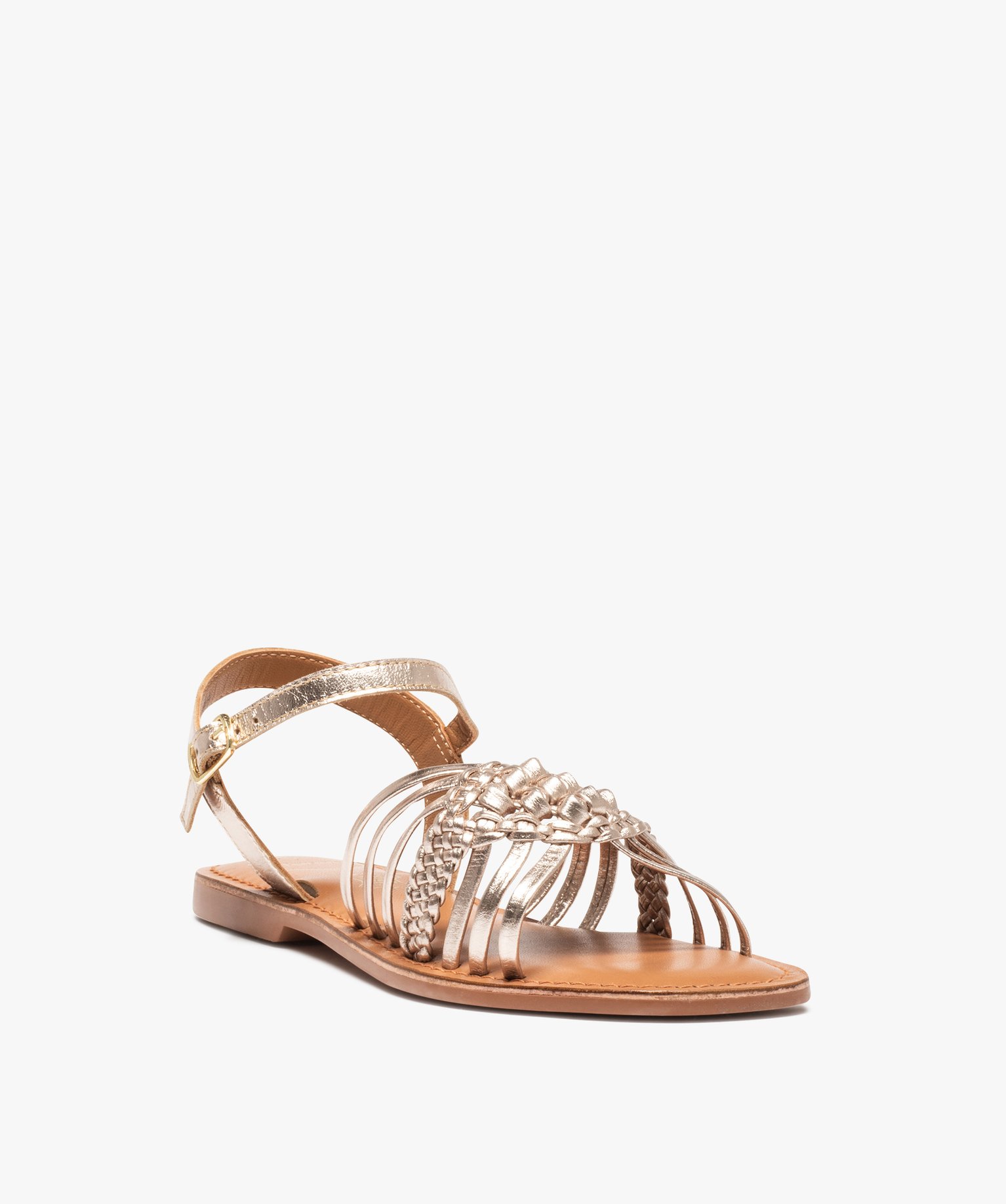 Sandales femme à fines brides métallisées en cuir - Tanéo or | GEMO