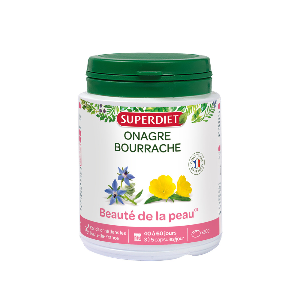 super diet SUPERDIET - HUILES ONAGRE ET BOURRACHE - Beauté de la peau - 200 capsules 05 - COMPLEMENTS ALIMENTAIRES