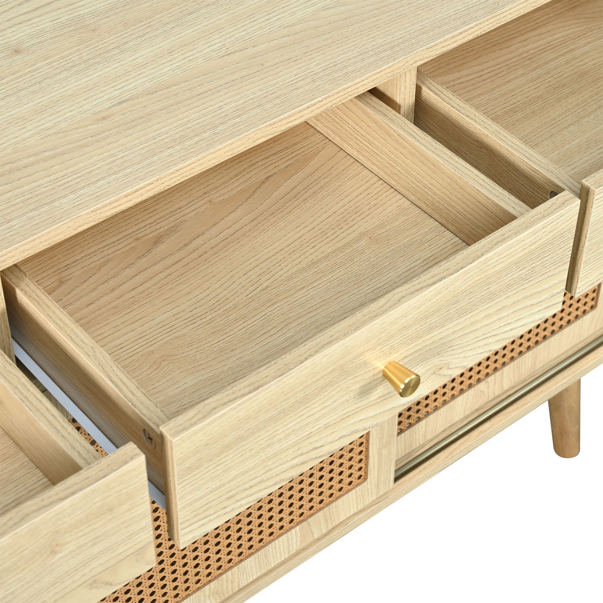 OKWISH Sideboard Sideboard mit verstellbaren Einlegböden, Kommode mit 3 Schubladen und 3 Schwebetüren