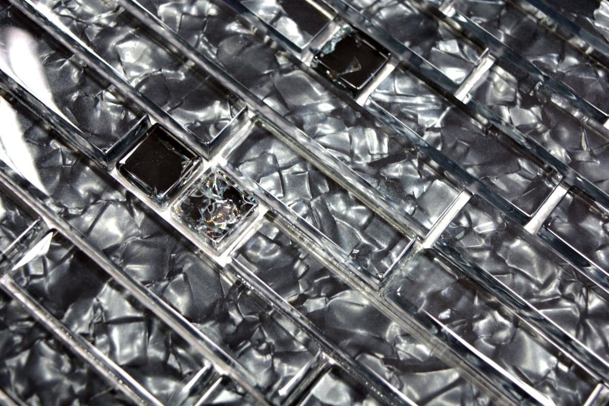 Mosani Mosaikfliesen Glasmosaik Crystal Mosaikfliesen schwarz glänzend / 10 Matten