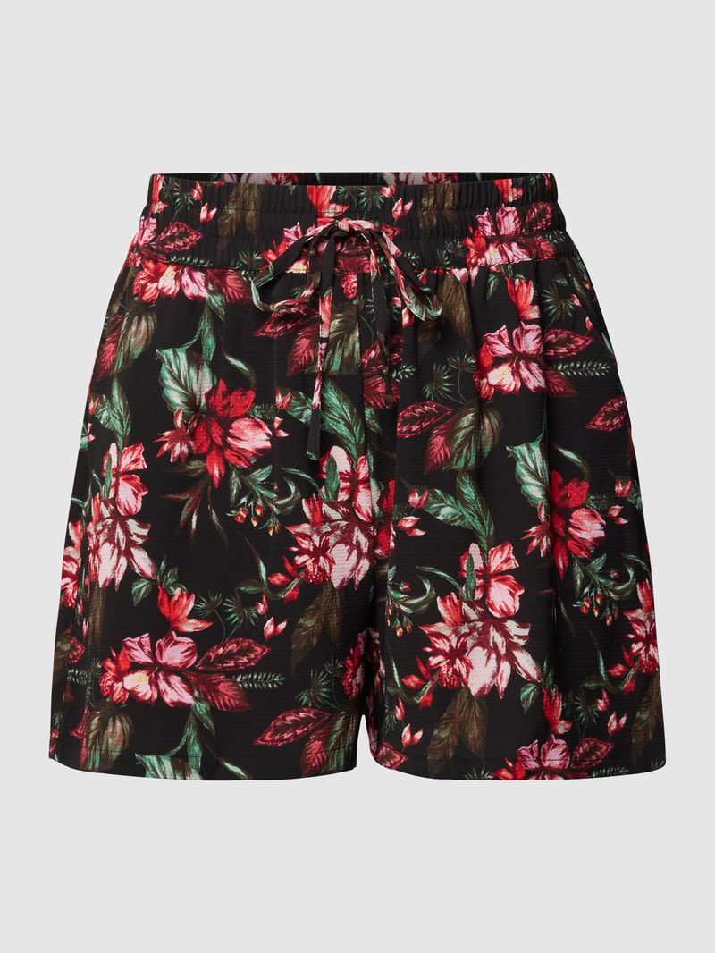 PLUS SIZE Shorts mit floralem Muster in schwarz