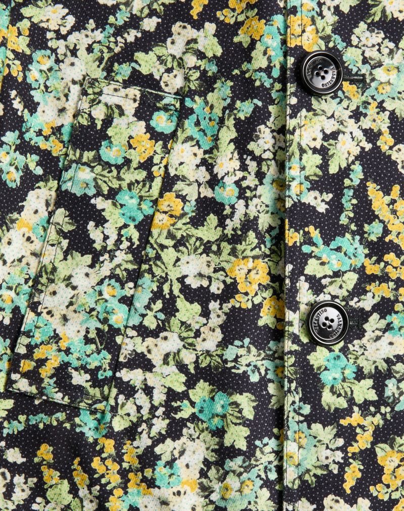 Valentino enkeltradet bomuldsfrakke med blomsterprint i papir