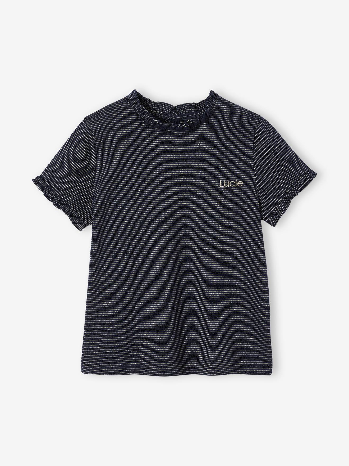 Vertbaudet Mädchen T-Shirt mit Glanzstreifen, personalisierbar - wollweiß