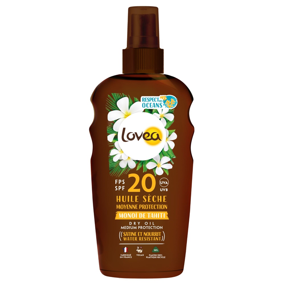 lovea Huile Sèche FPS 20 Moyenne Protection Monoï de Tahiti Huile Sèche Protectrice Solaire - Nourrissante