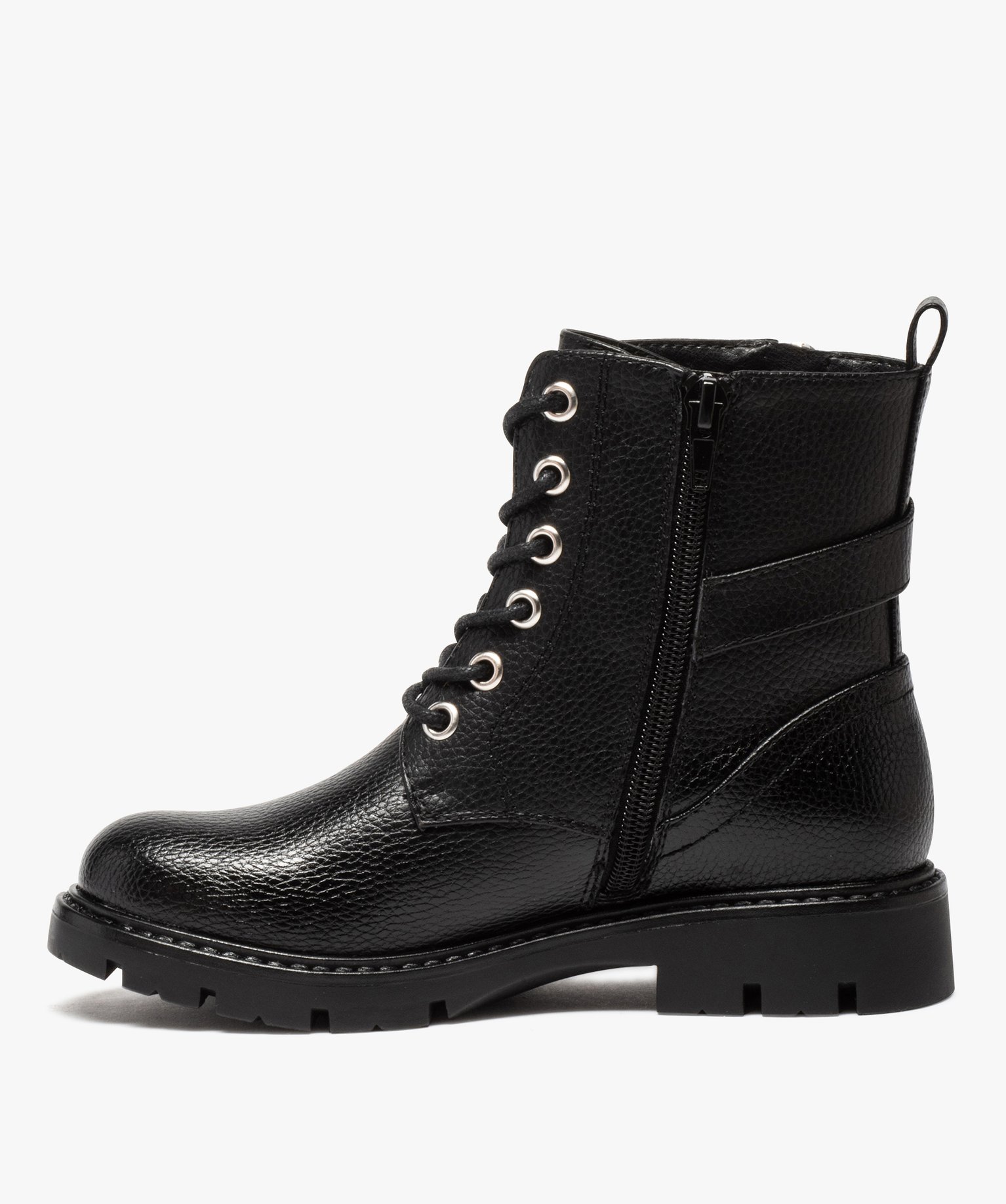 Boots fille à lacets style rock fermeture zippée noir | GEMO