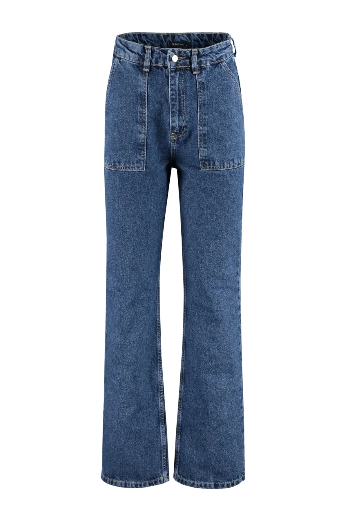 Trendyol Collection  Marineblaue Jeans mit hoher Taille und weitem Bein und Taschendetail TWOAW22JE0595