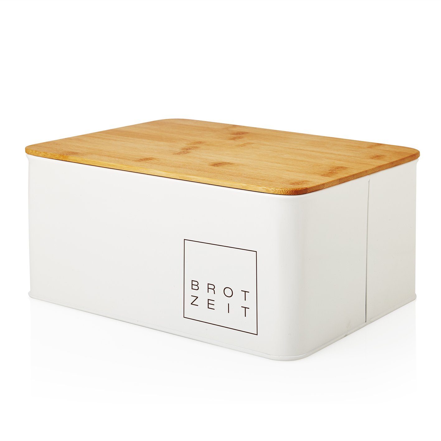 Lumaland Brotkasten Cuisine, Edelstahl, (1-tlg), Brotbox Metall Bambus Deckel rechteckig 30x23x14cm