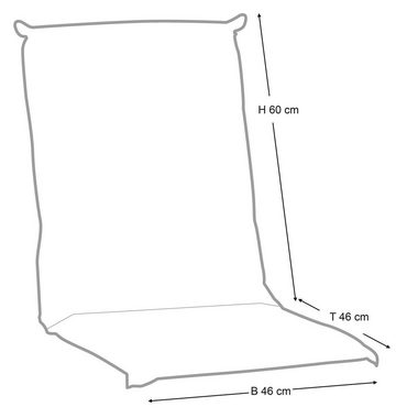 GO-DE Polsterauflage OVENA, B 50 x L 108 cm, Schwarz, 4er Set, (Set, 4 St), Gartenstuhlauflagen für Mittellehnstühle
