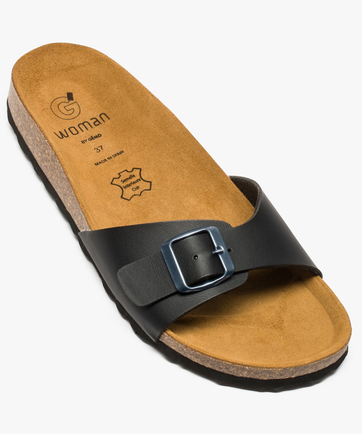 Mules femme à talon plat et large bride ajustable noir | GEMO