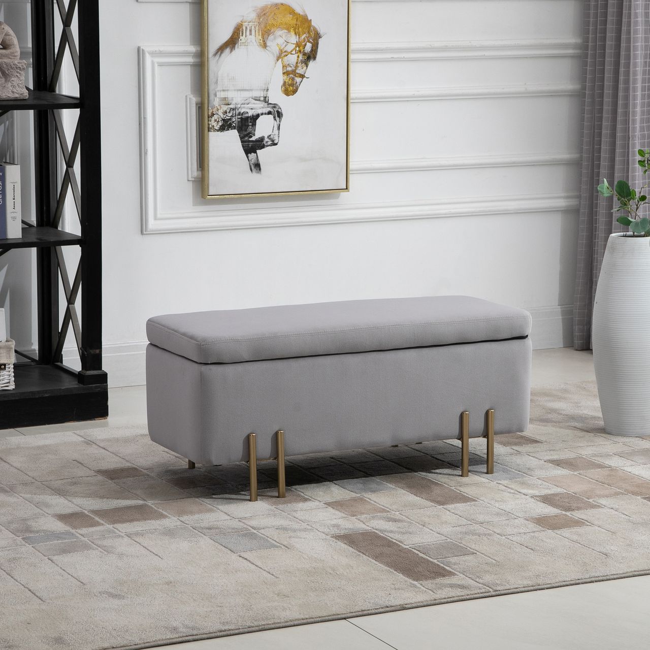 HOMCOM Sitzbank, Polsterbank mit Stauraum, Truhenbank, Stoff, Metall, Schaumstoff, Hellgrau, 100 x 40 x 42 cm