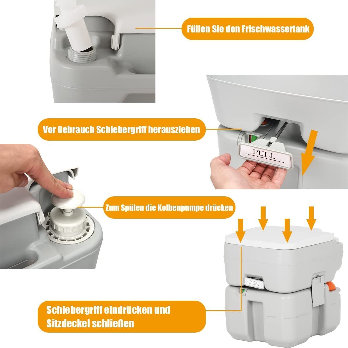 KOMFOTTEU Campingtoilette Mobile Toilette mit Wassertank, für Camping
