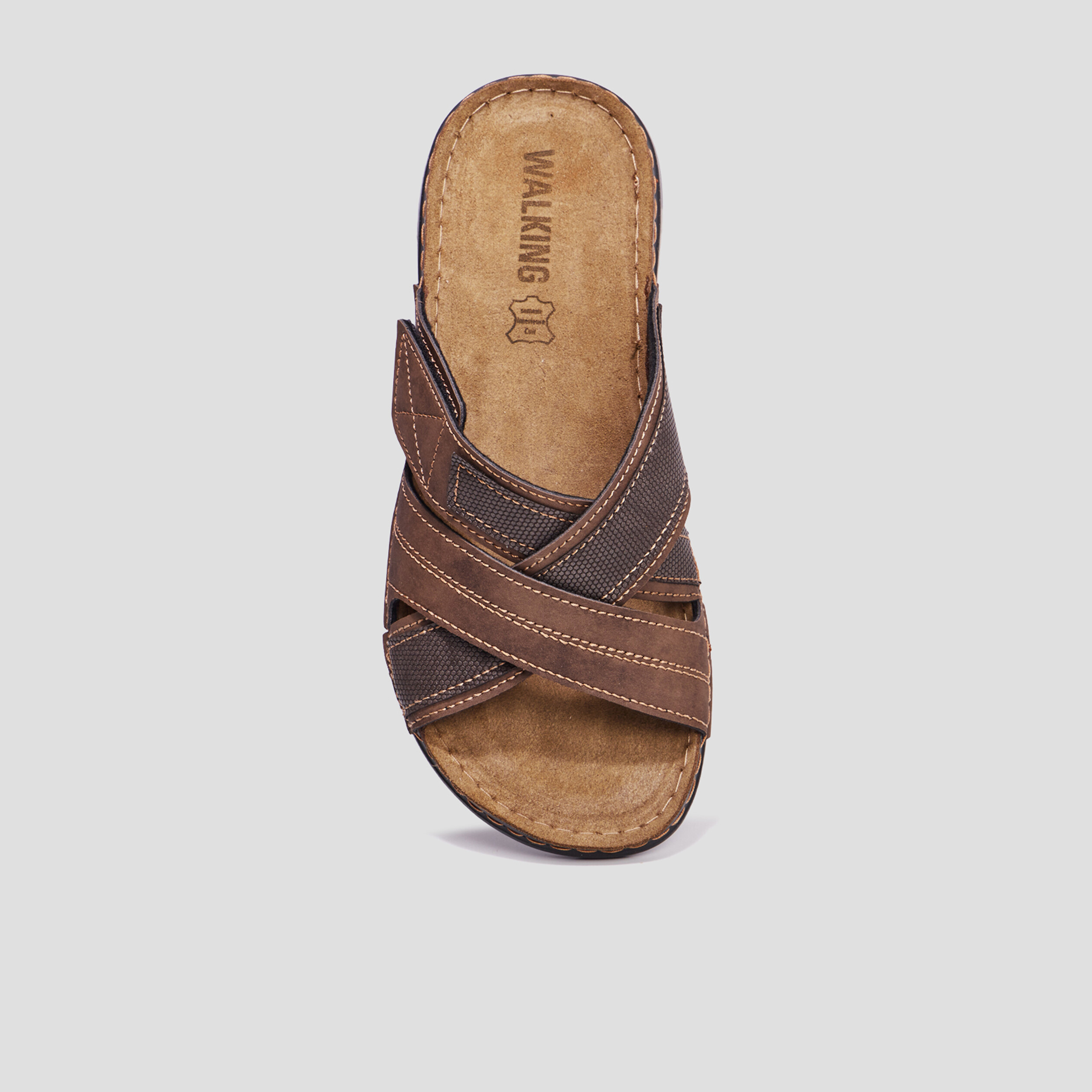 Mules à scratchs en cuir Walking Giuni marron homme | La Halle