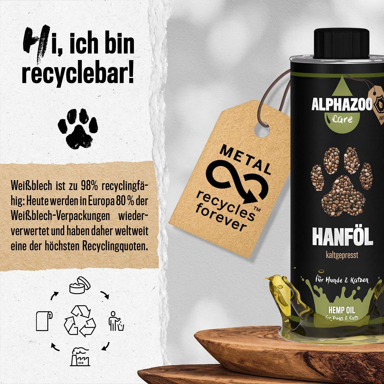 ALPHAZOO Ergänzungsfutter & Aufzucht ALPHAZOO Premium Hanföl für Hunde und Katzen