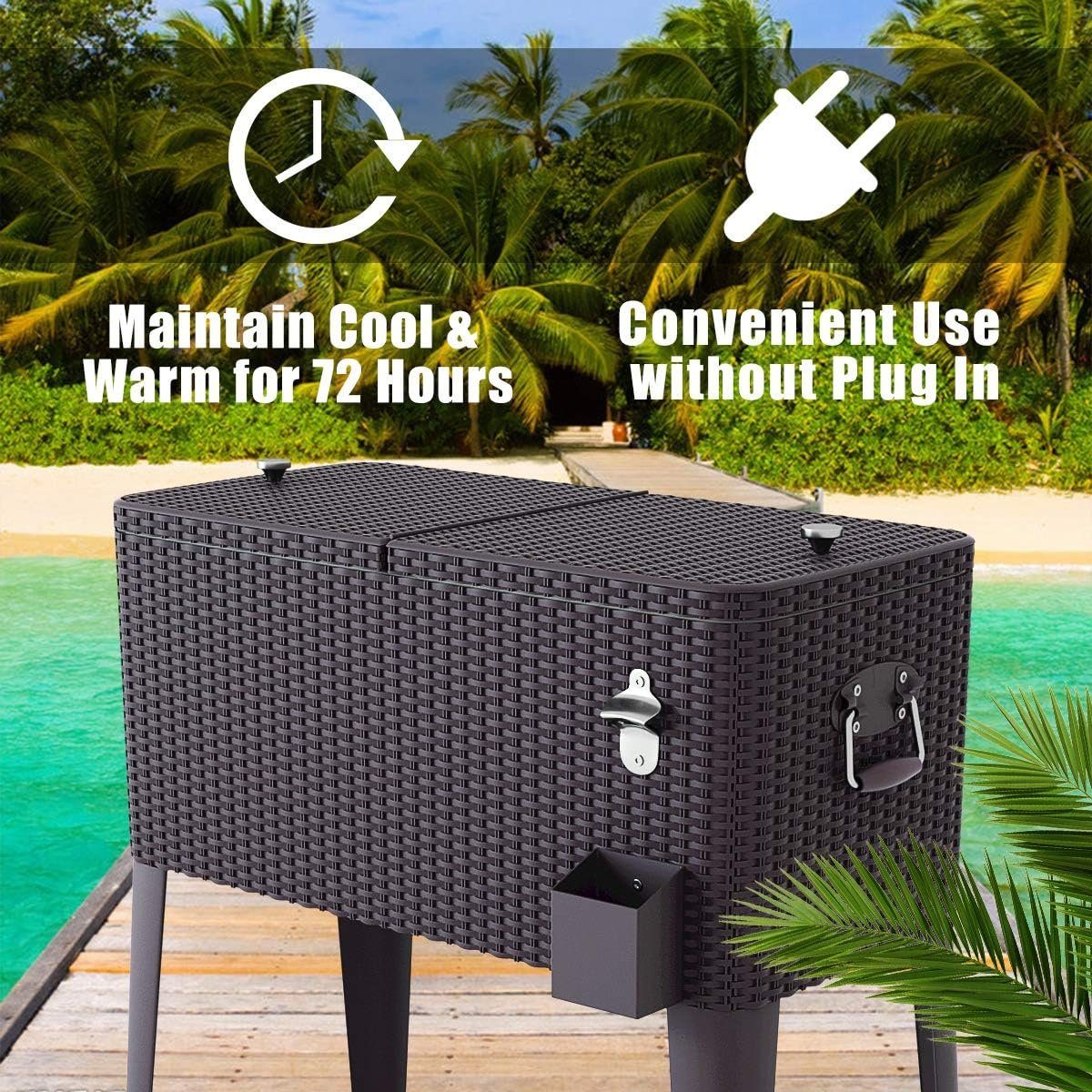 KOMFOTTEU Kühlbox Kühlwagen 76L, mit 2 Griffen & Rollen