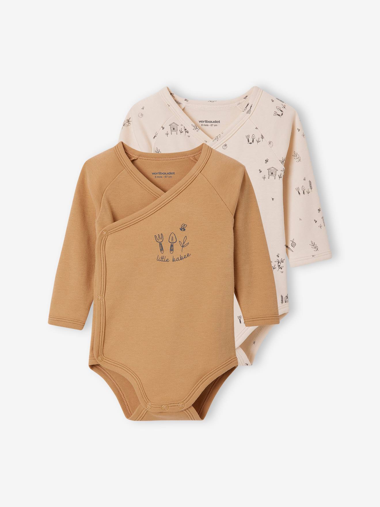 Vertbaudet 2er-Pack Baby Wickelbodys, lange Ärmel Oeko-Tex - graublau