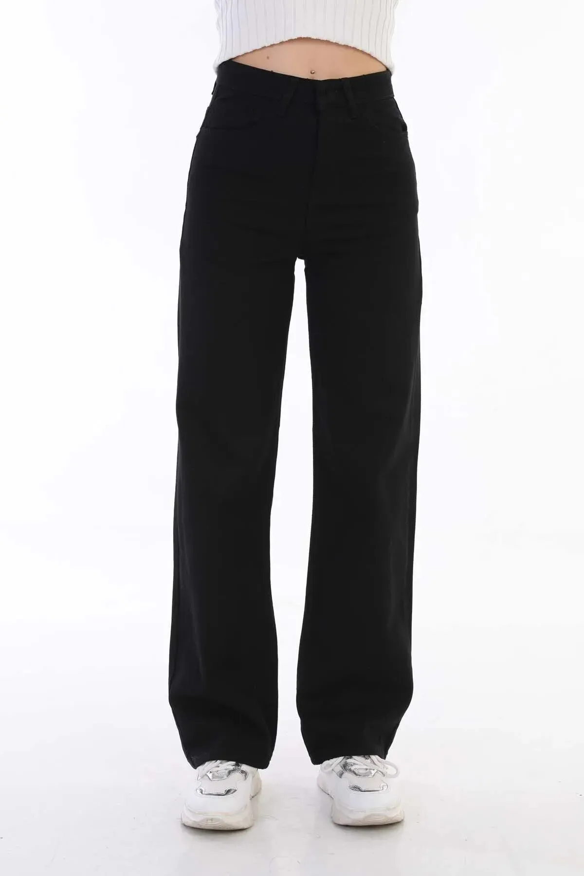 BİKELİFE  Schwarze Palazzo-Jeans mit hoher Taille für Damen