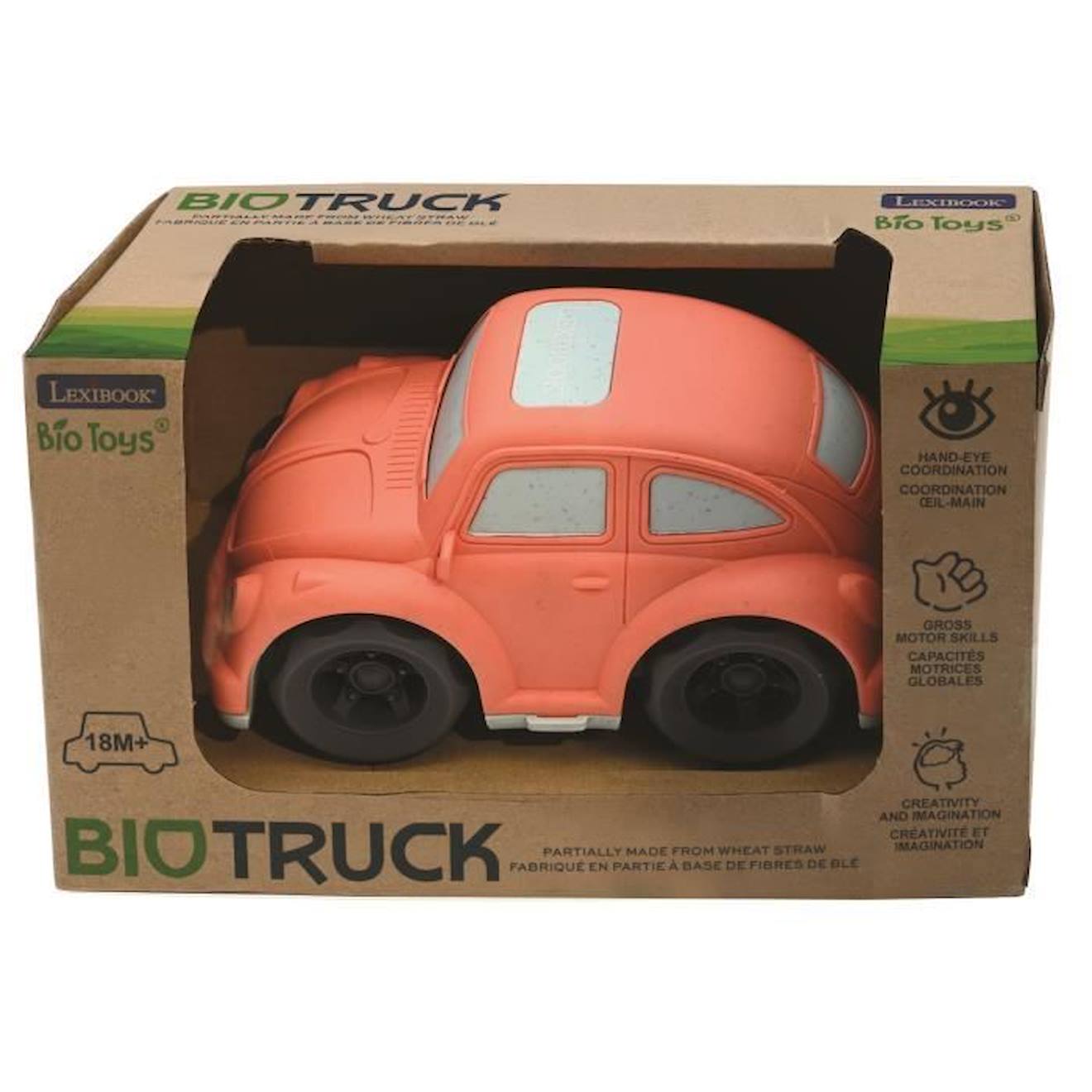 Voiture orange en fibres de blé, recyclable et biodégradable orange