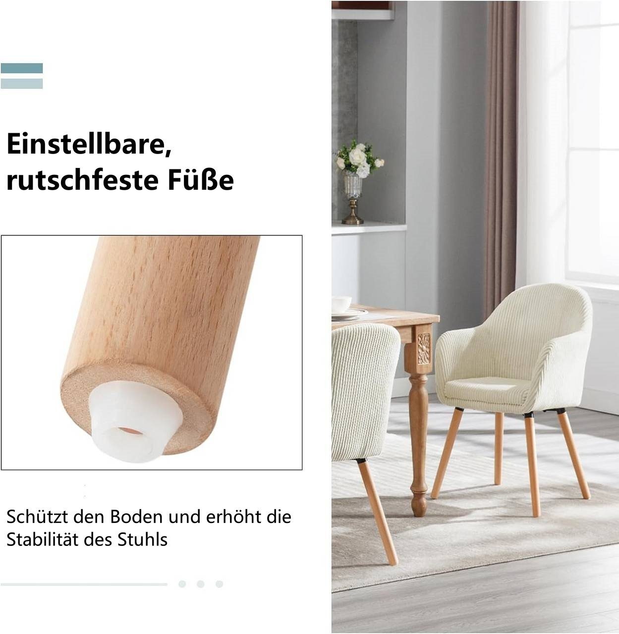 Woltu 4-Fußstuhl (4 St), Esszimmerstuhl, mit Armlehnen, aus Cord