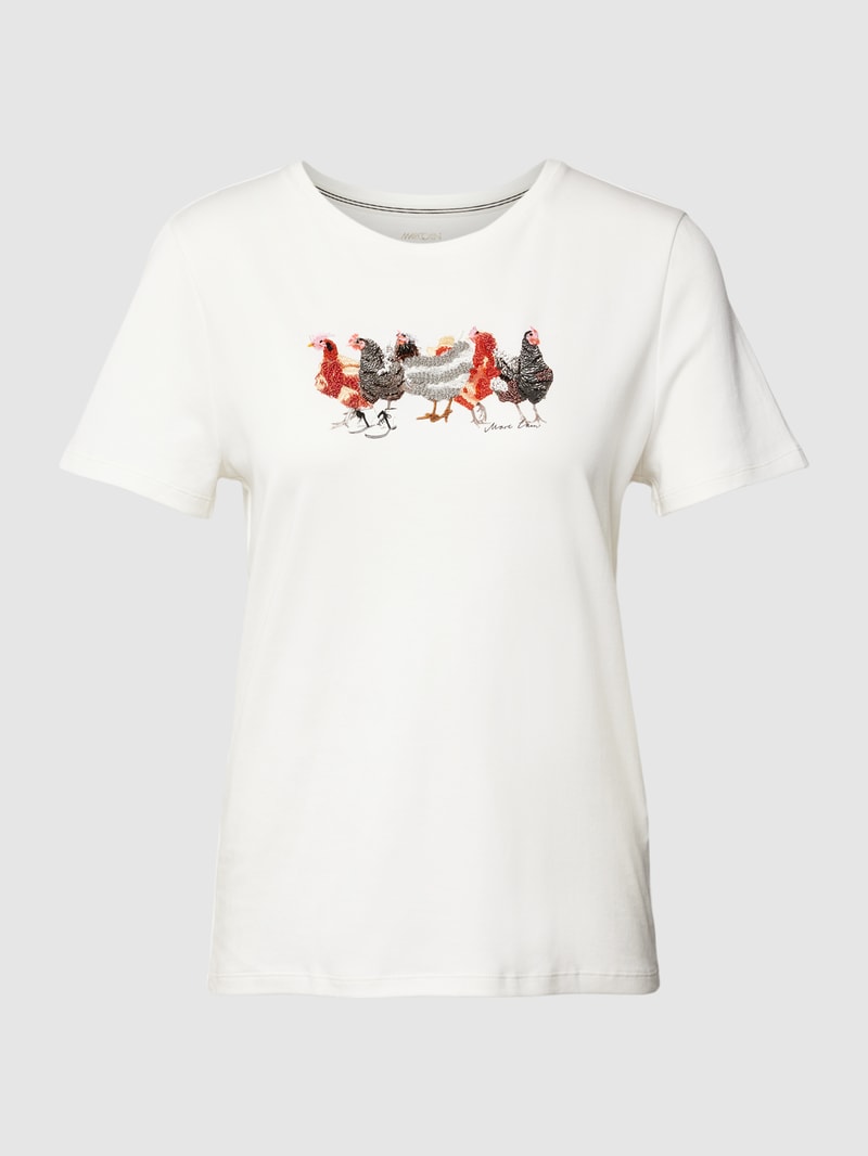 T-Shirt mit Motiv-Stickerei in offwhite