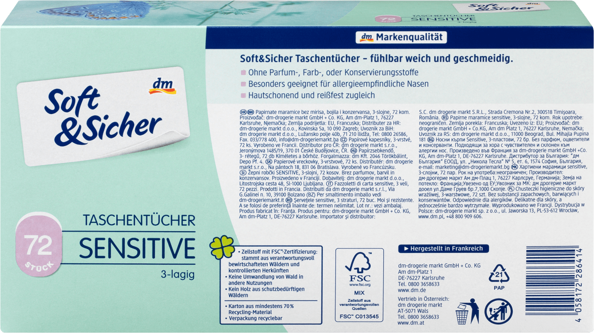 Taschentücher Box sensitive 3-lagig, 72 St