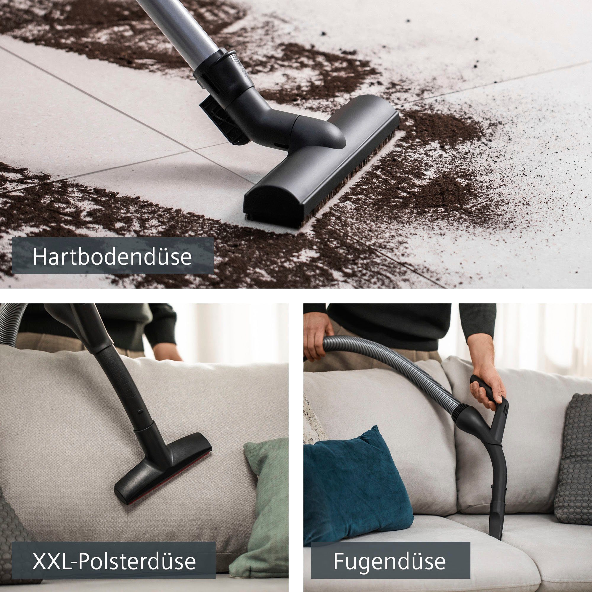 SIEMENS Bodenstaubsauger VSZ7442S, 650 W, mit Beutel, besonders leise, inkl. Hartbodendüse, Fugendüse und XXL-Polsterdüse