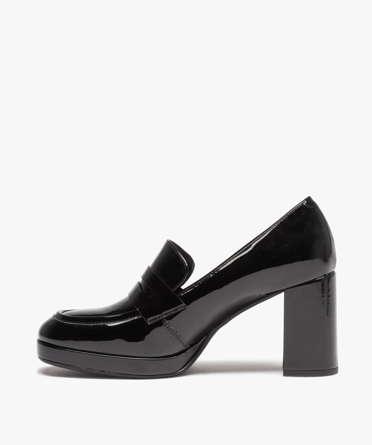 Mocassins femme vernis à talon haut noir | GEMO