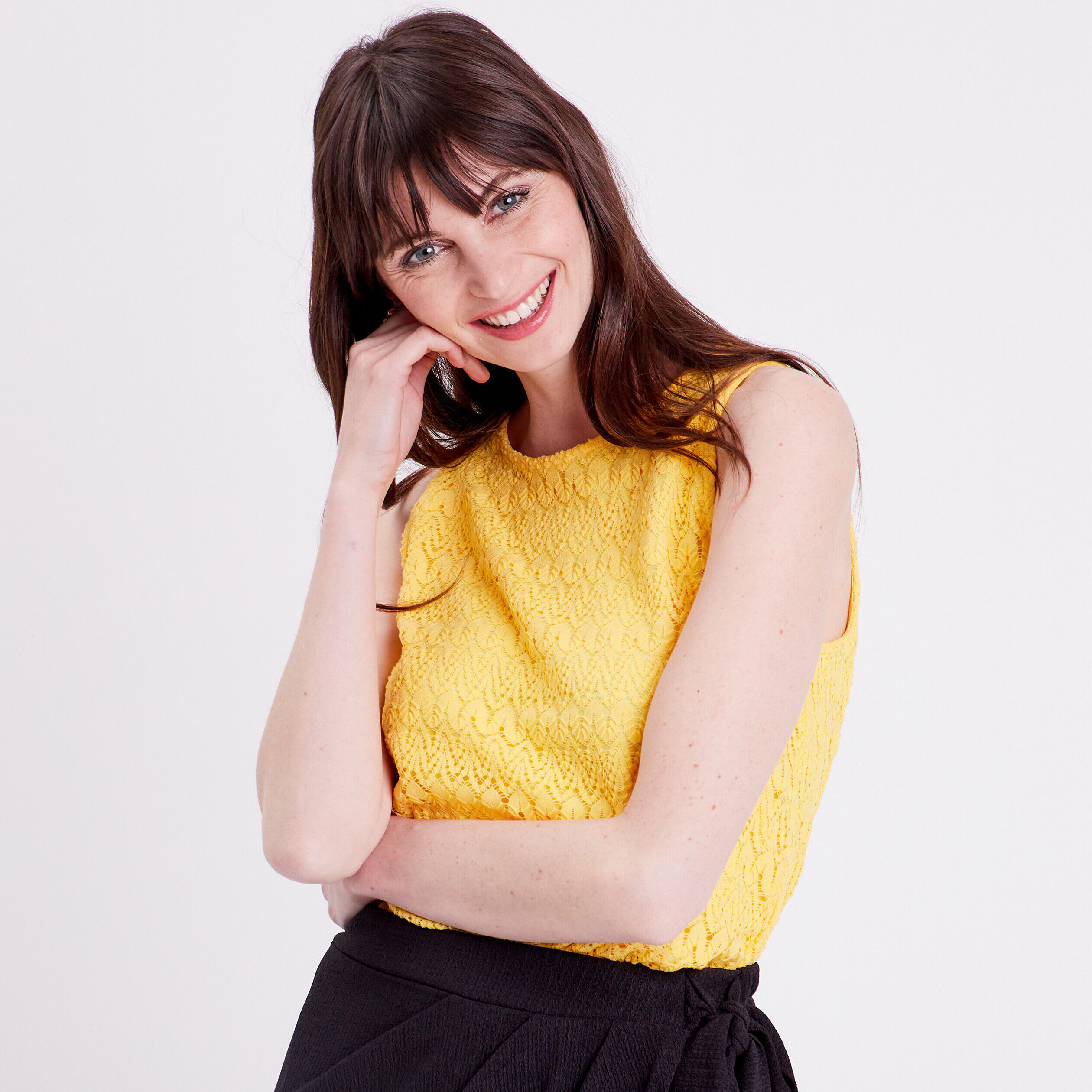 Débardeur aspect crochet jaune pastel femme | Cache Cache