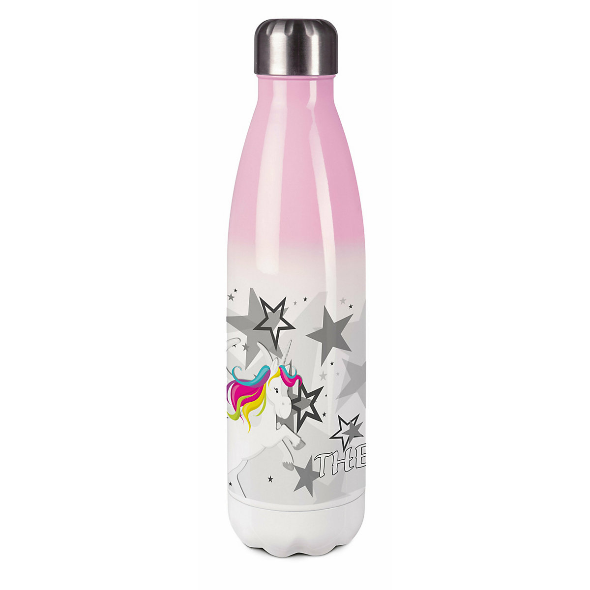 Edelstahl Kinder Thermoflasche / Trinkflasche bunt Pegasus Sterne Farbe grau Spülmaschinenfest, Auslaufsicher, Bruchfest, Doppelwandig, Für Heißgetränke geeignet, Mit Deckel, Isoliert