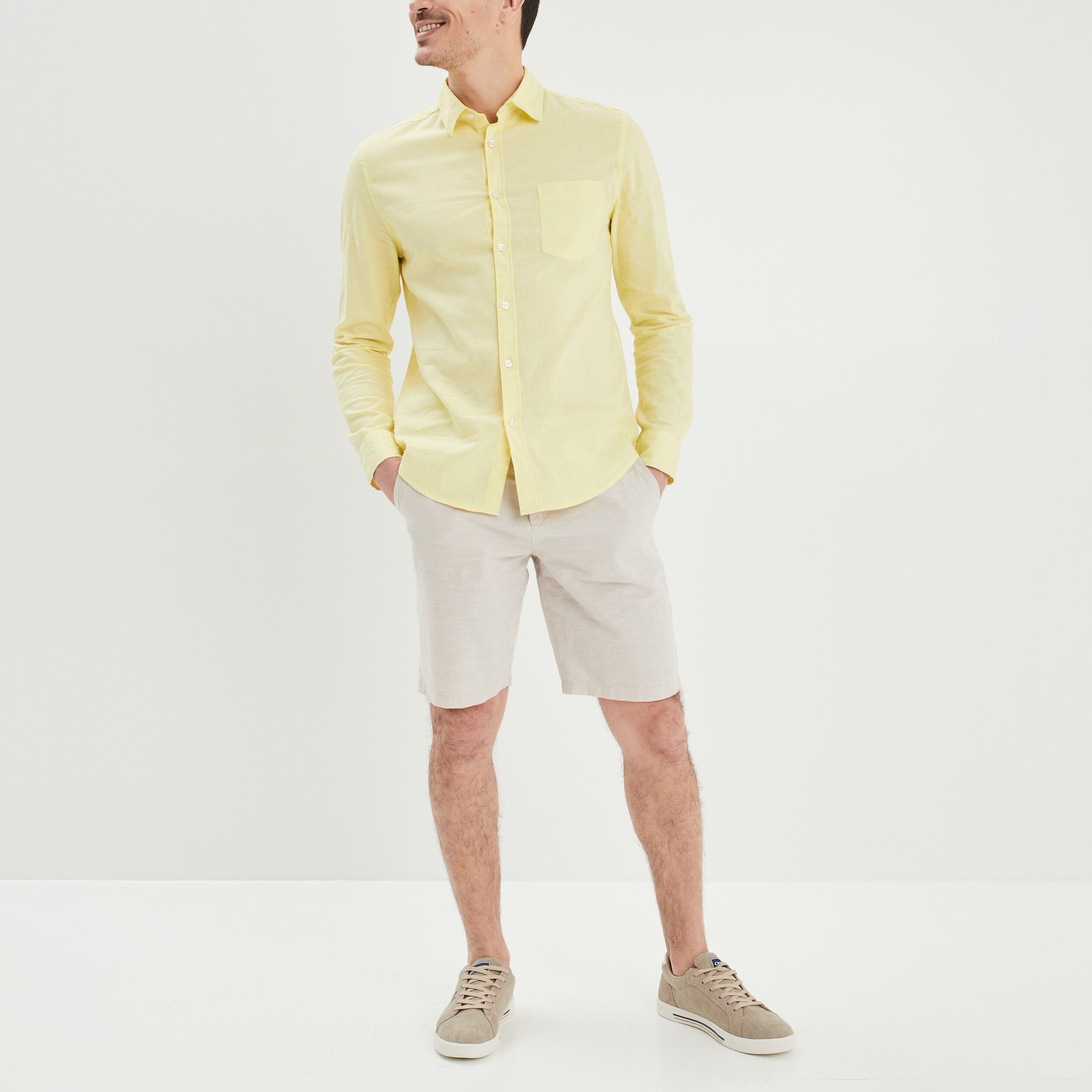 Short chino droit lin majoritaire gris clair homme | La Halle