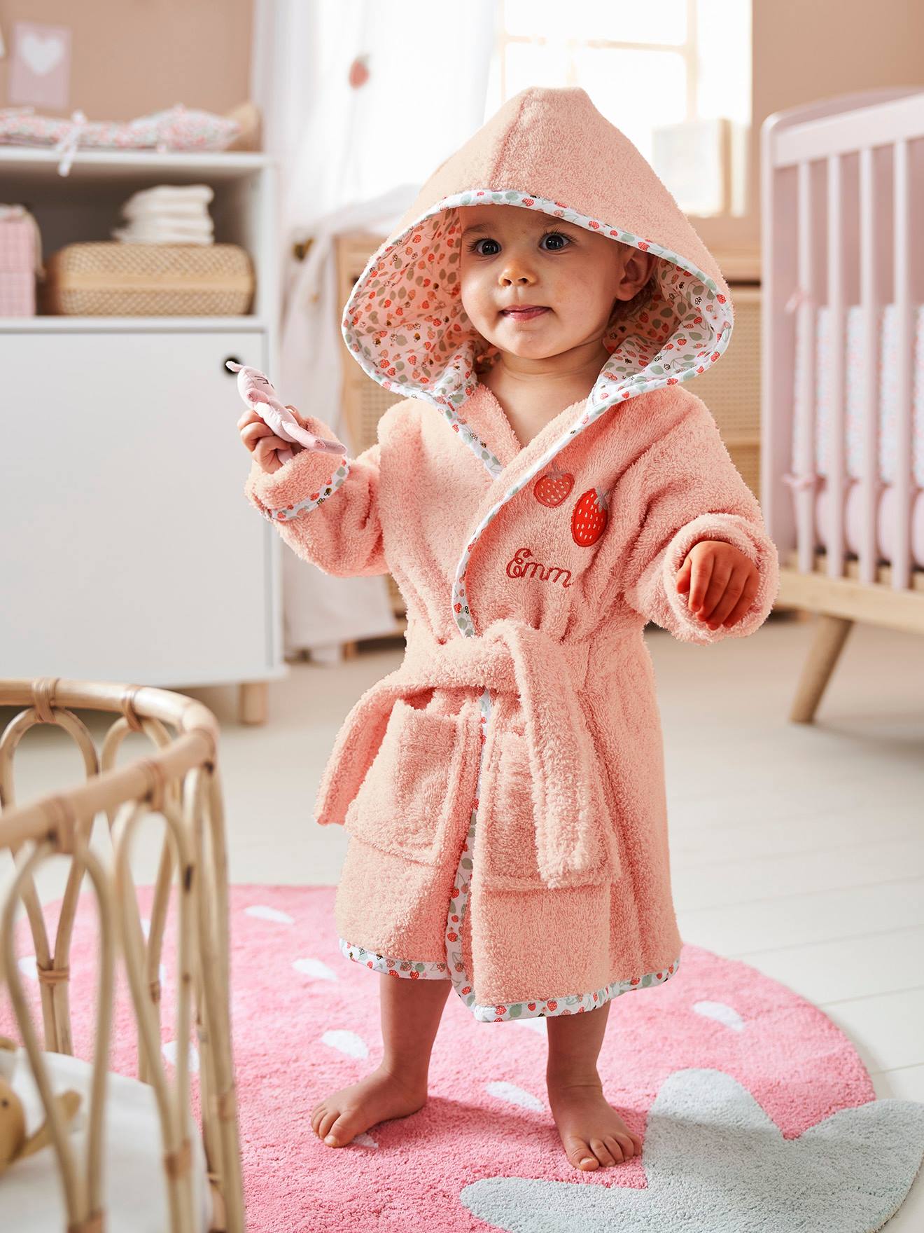 Peignoir de bain bébé personnalisable JARDIN DES ABEILLES rose