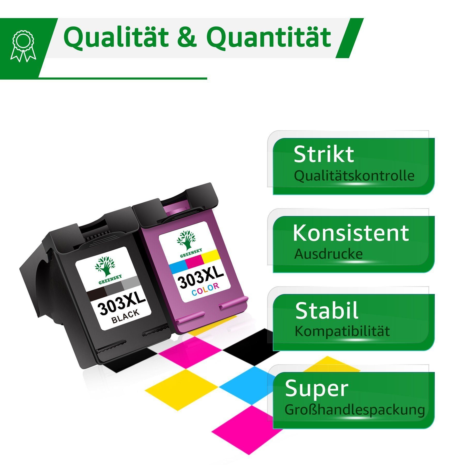 Greensky 303XL Kompatibel für HP 303 XL mit Tango Envy Tintenpatrone (hp envy photo 6230 6220 7830 7134 7130 6232 patronen)