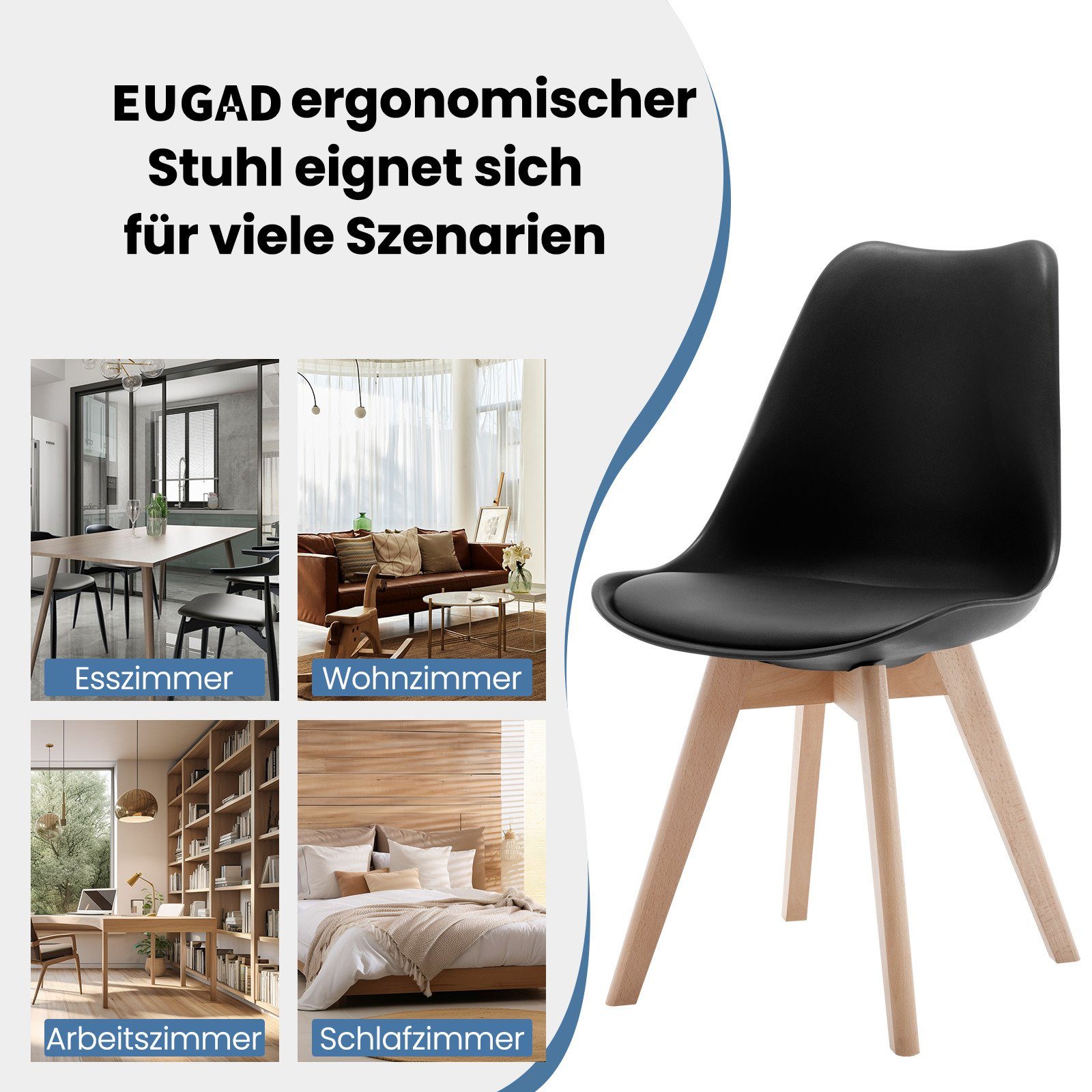 EUGAD 4-Fußstuhl (4 St), Esszimmerstühle Design, mit Massivholzbeinen, gepolstert, Kunstleder