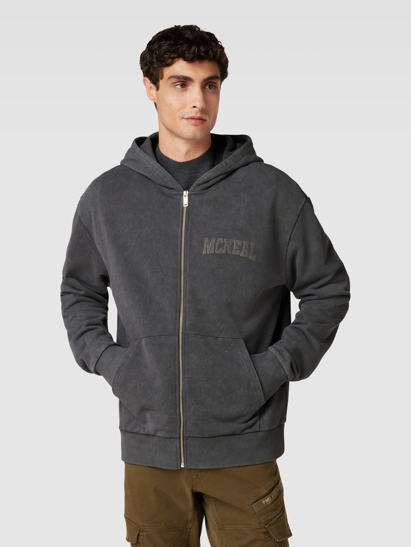 Sweatjacke mit Label-Detail in dunkelgrau